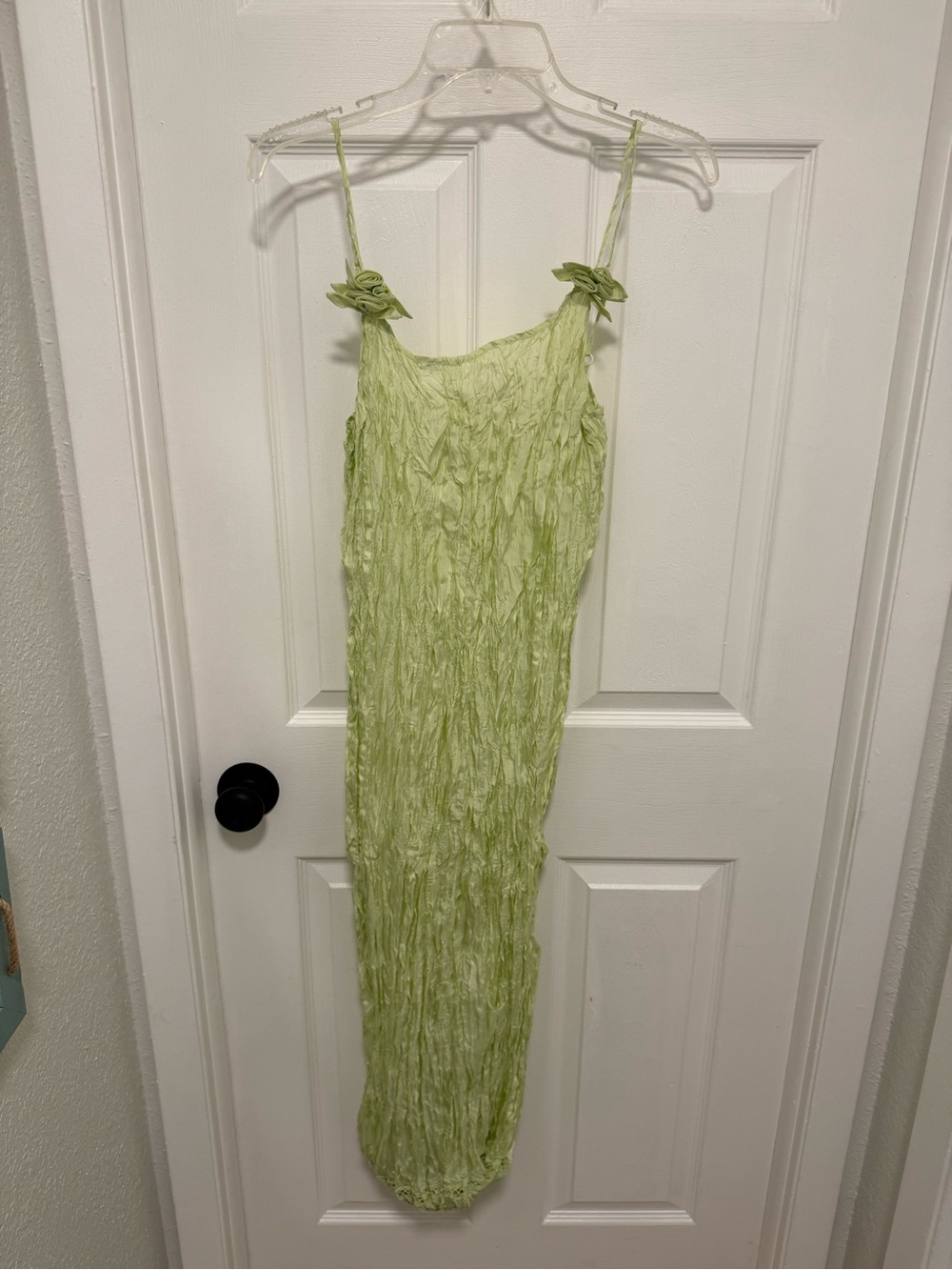 VS Light Green Crinkle Maxi Slip Dress